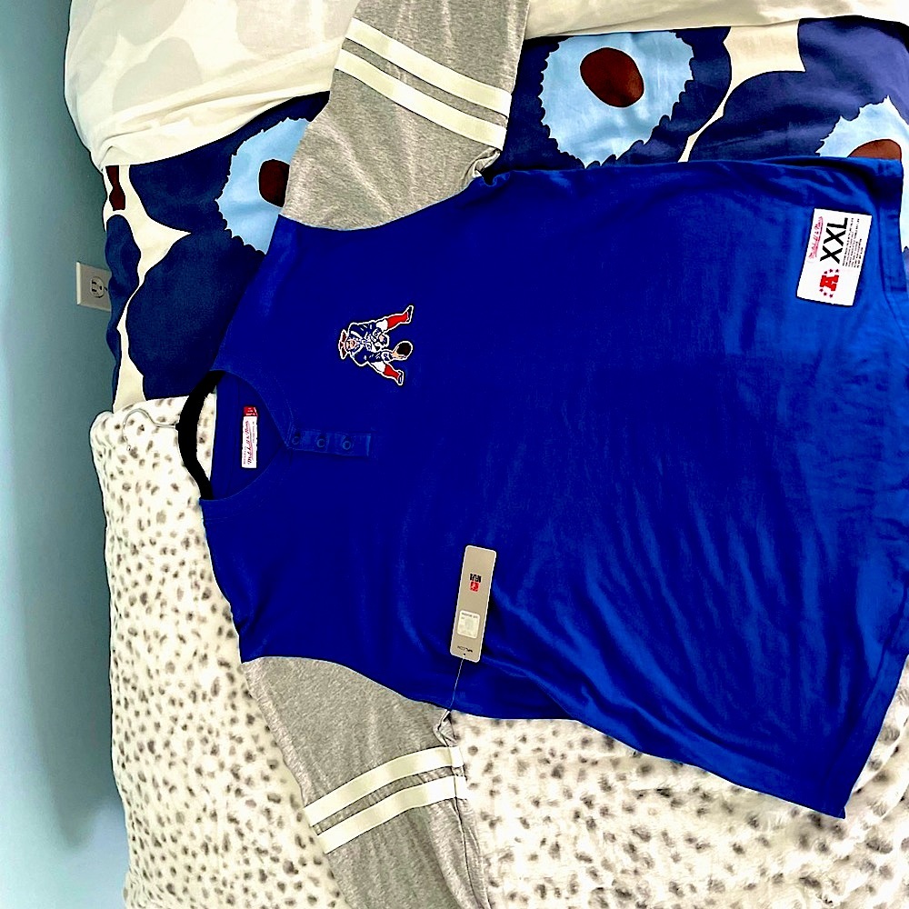 Patriots Throw back AUTHENTIC 3/4 length shirt. Brand new with tags. 50% off